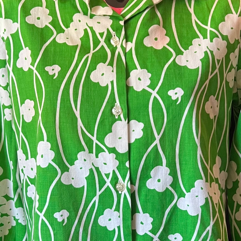 VINTAGE Catherine Carr green floral 1970’s long sleeve button up RARE FIND - Picture 5 of 5